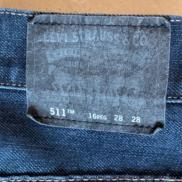 LEVI’S. 511 Slim five pocket blue denim Jeans. 16R. L28XW28. Unisex. - Picture 8 of 16
